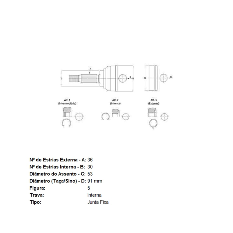 Junta Homocinetica Fixa Lado Roda Int30/ext36) Skf