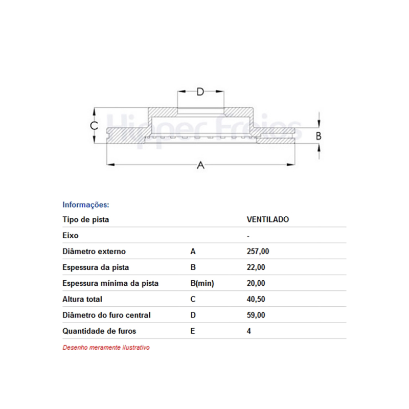Disco Freio Dianteiro Ventilado S/ Cubo 257mm 4 Furos