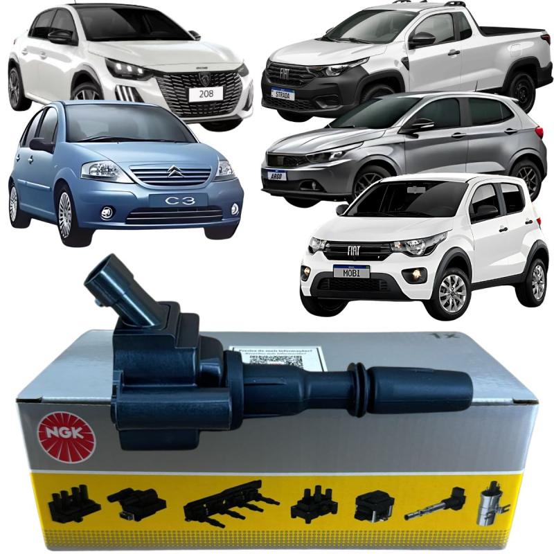 Bobina Ign Fiat Uno Cronos Mobi Argo 1.0 1.3 6v Strada 1.3 2020/ Peugeot 208 1.0 6v Citroen C3 1.0 6v