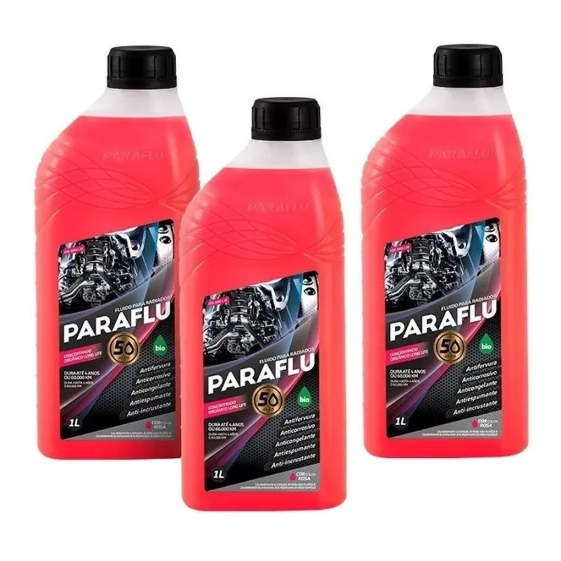 KIT COM 3 LITROS DE ADITIVO RADIADOR - ROSA PRONTO PARA USO