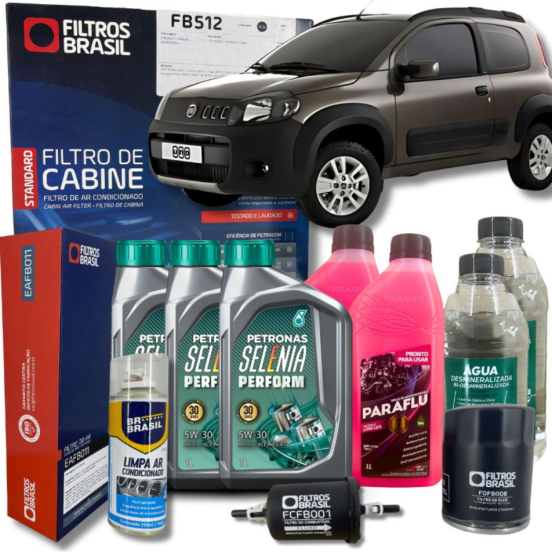 KIT TROCA DE OLEO FIAT NOVO UNO 1.0 EVO 5W30 COM AGUA ADITIVO
