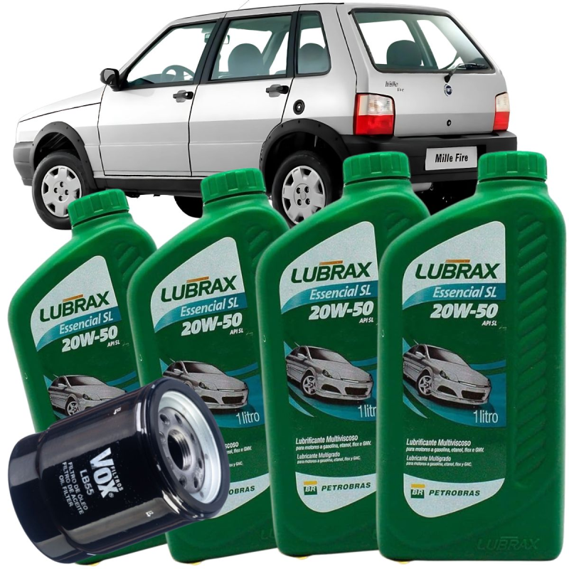 KIT TROCA DE OLEO FIAT UNO MILLE FIRE 20W50 MINERAL 4 LITROS