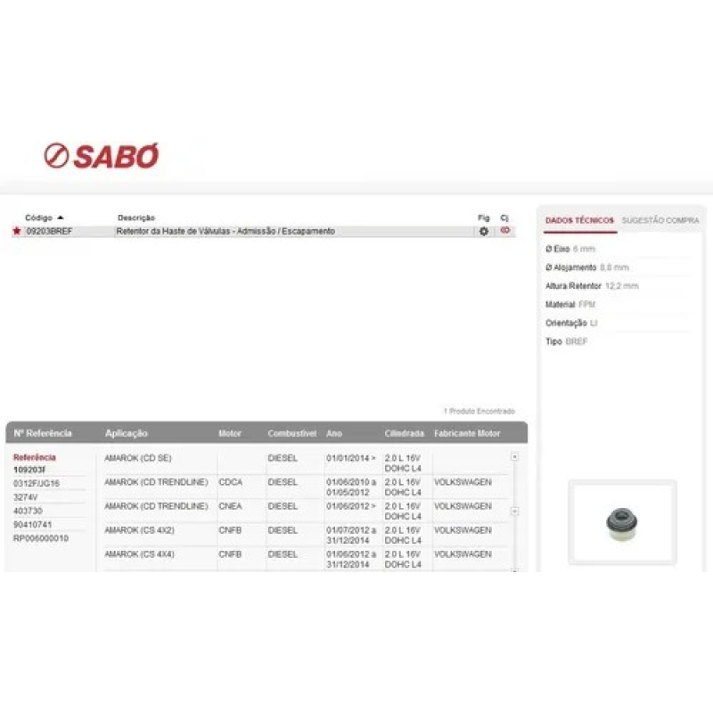KIT RETENTOR VEDADOR VáLVULA AMAROK 2.0 16V 2010/ SABó