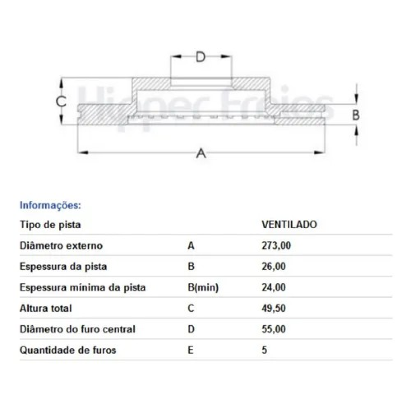 DISCO FREIO DIANTEIRO VENTILADO TOYOTA COROLLA 2009 à 2014